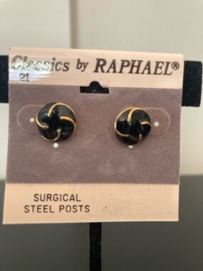 Classics by Raphael Black and Gold Knotted Stud Earrings